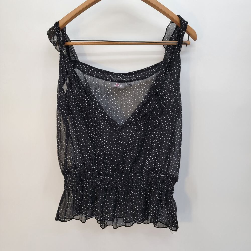 Y2K feminine Ruffle Peplum Romantic Sheer Mesh Polka Dot flutter sleeves dots M